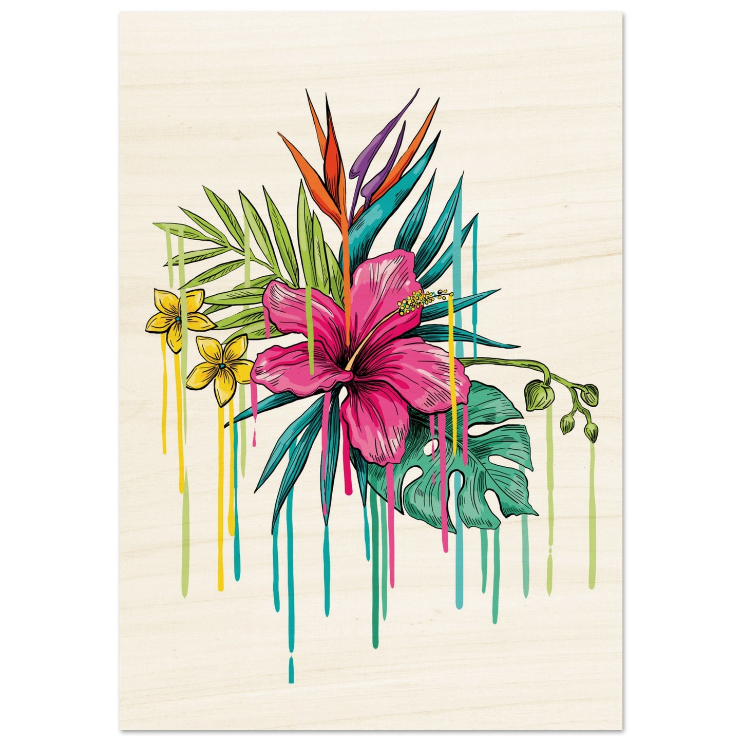 TABLEAU SUR BOIS : Ibiscus Rose