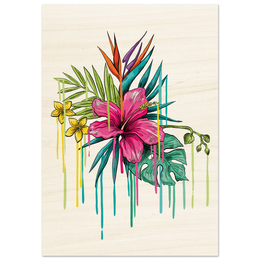 TABLEAU SUR BOIS : Ibiscus Rose