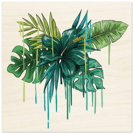 TABLEAU SUR BOIS:  Hibiscus